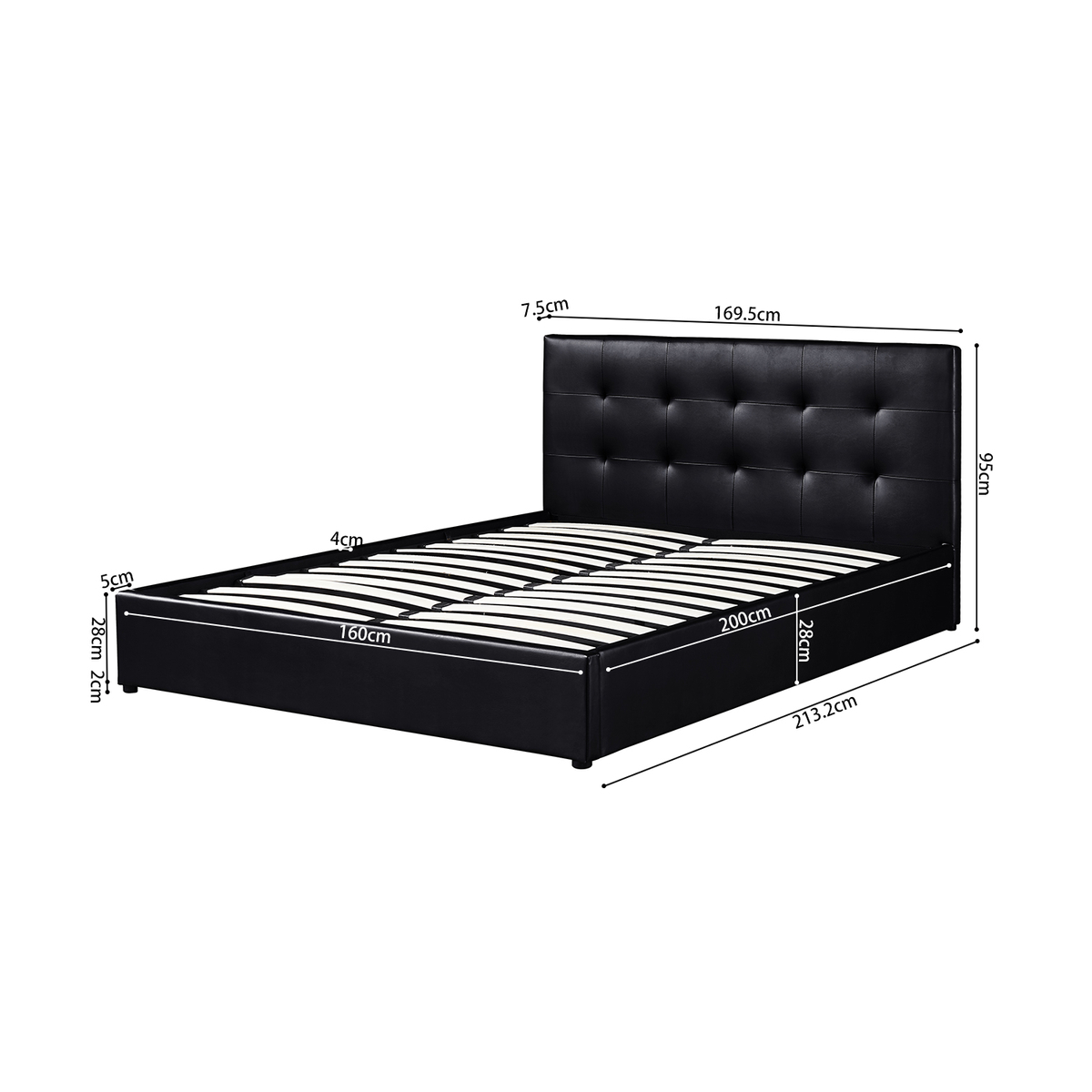 Interiax Morris Bed - Stijlvol Comfort in Zwart met lattenbodem (160 x 200 cm)